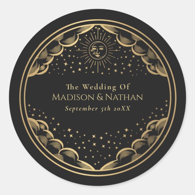 Tarot Sun and Moon Wedding Classic Round Sticker (Front)