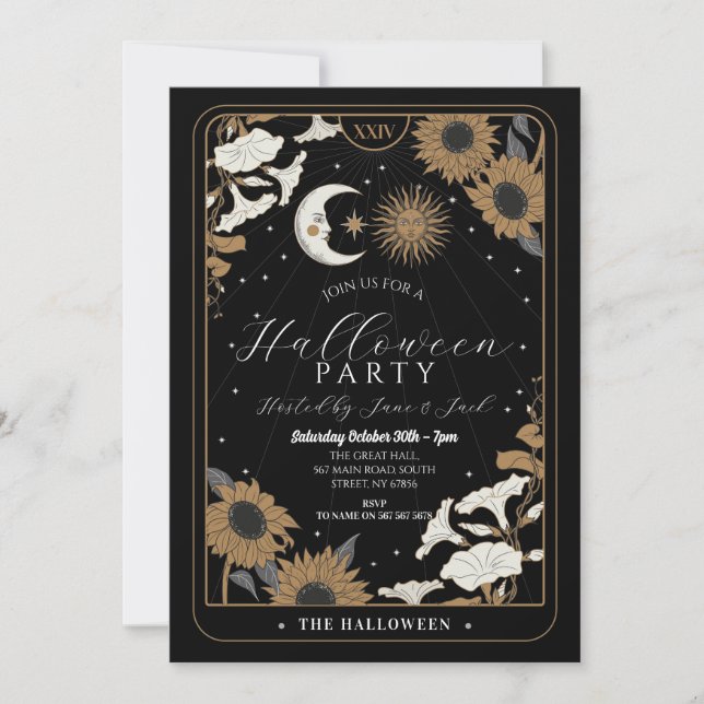 Tarot Sun Moon Align Halloween Spirits Invitation (Front)