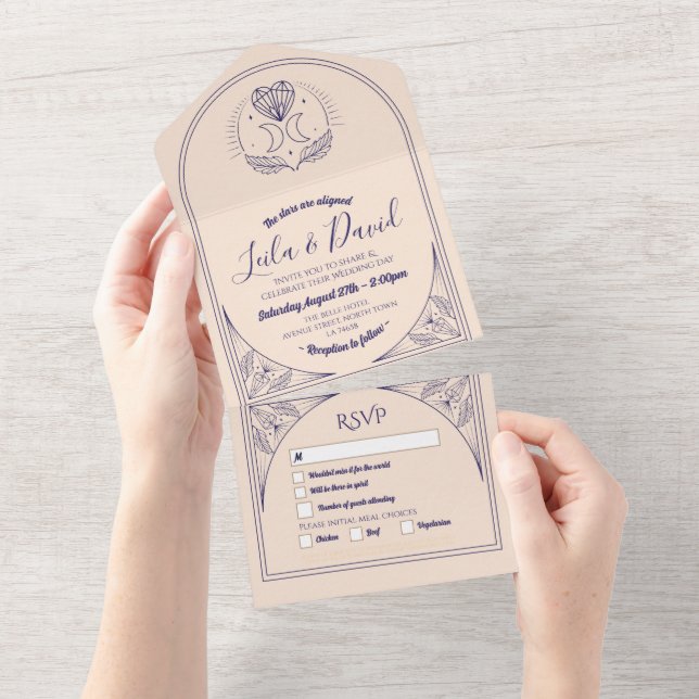 Tarot Wedding & RSVP Moon Crystals Heart Invite (Tearaway)