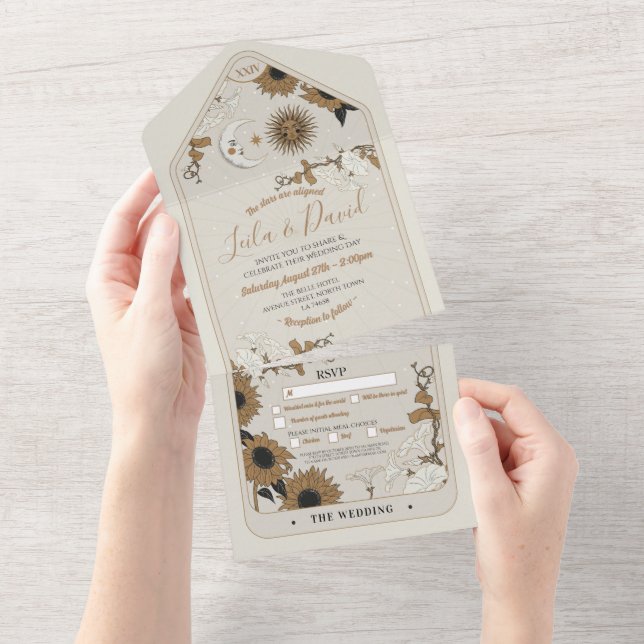 Tarot Wedding & RSVP Sun Moon Aligned Invite (Tearaway)