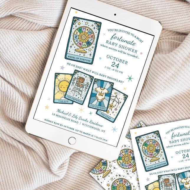 Tarot Wheel of Fortune Gender Reveal Baby Shower Invitation (Creator Uploaded)
