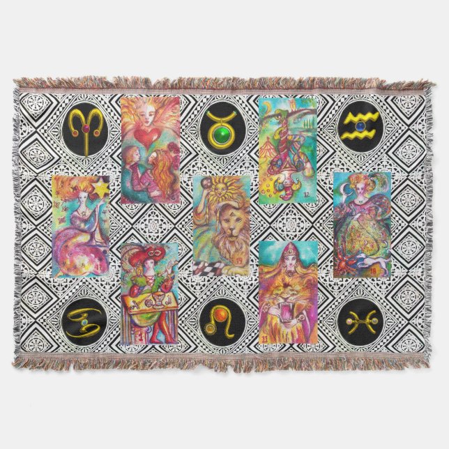 TAROTS AND ZODIAC BIRTHDAY SIGNS Tarot Astrology Throw Blanket (Front)