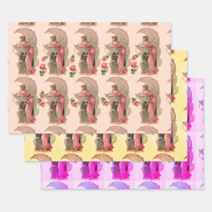 TAROTS / LADY OF THE MOON, FLOWERS AND PINK ROSES  WRAPPING PAPER SHEET