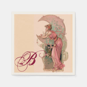 TAROTS/ LADY OF THE MOON, FLOWERS IN PINK MONOGRAM NAPKIN
