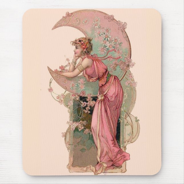 TAROTS/ LADY OF THE MOON,FLOWERS IN PINK MOUSE MAT (Front)