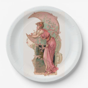TAROTS/ LADY OF THE MOON, FLOWERS IN PINK  PAPER P PLATE