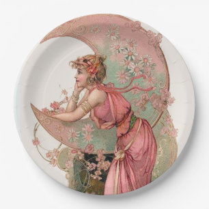 TAROTS/ LADY OF THE MOON, FLOWERS IN PINK PAPER PLATE