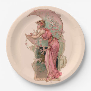 TAROTS/ LADY OF THE MOON, FLOWERS IN PINK PAPER PLATE