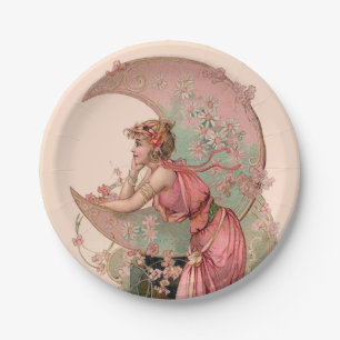 TAROTS/ LADY OF THE MOON, FLOWERS IN PINK PAPER PLATE