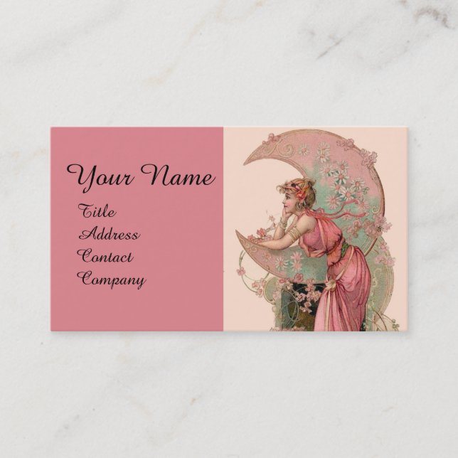 TAROTS / LADY OF THE MOON WITH FLOWERS IN PINK BUSINESS CARD (Front)