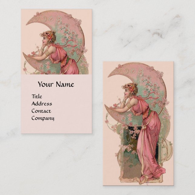 TAROTS / LADY OF THE MOON WITH FLOWERS IN PINK BUSINESS CARD (Front/Back)