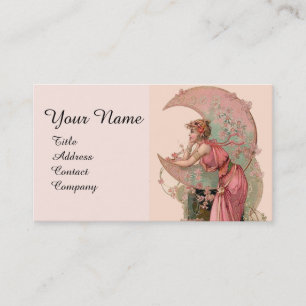 TAROTS / LADY OF THE MOON WITH FLOWERS IN PINK BUSINESS CARD
