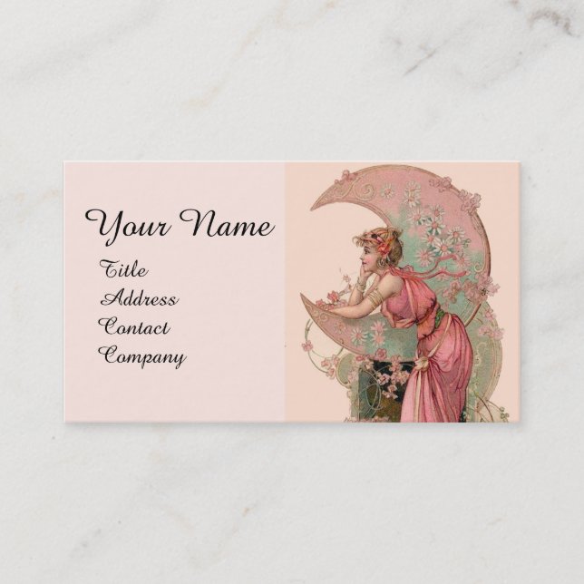 TAROTS / LADY OF THE MOON WITH FLOWERS IN PINK BUSINESS CARD (Front)