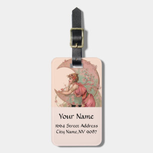 TAROTS / LADY OF THE MOON WITH FLOWERS IN PINK LUGGAGE TAG