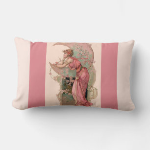 TAROTS / LADY OF THE MOON WITH FLOWERS IN PINK LUMBAR CUSHION
