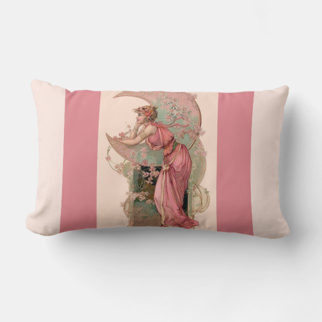 TAROTS / LADY OF THE MOON WITH FLOWERS IN PINK LUMBAR CUSHION (Front)