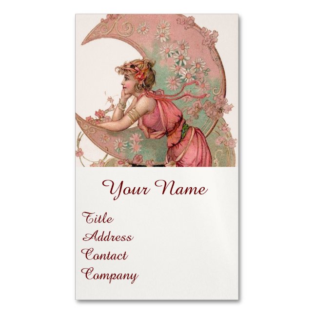 TAROTS / LADY OF THE MOON WITH FLOWERS IN PINK 	Magnetic BUSINESS CARD (Front Vertical)