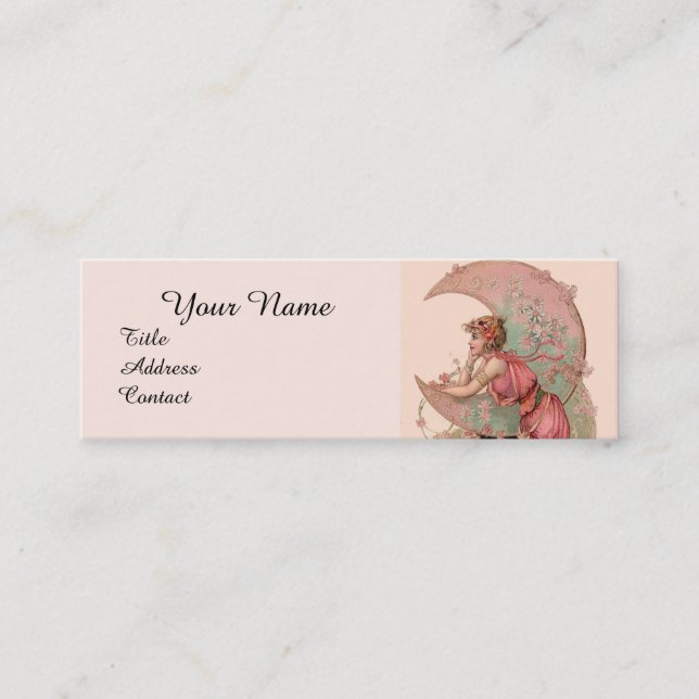 TAROTS / LADY OF THE MOON WITH FLOWERS IN PINK MINI BUSINESS CARD (Front)