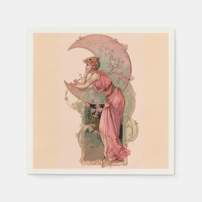 TAROTS/ LADY OF THE MOON WITH FLOWERS IN PINK NAPKIN (Front)