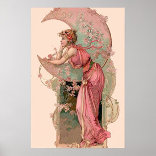 TAROTS / LADY OF THE MOON WITH FLOWERS IN PINK POSTER
