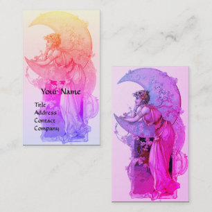 TAROTS / LADY OF THE MOON WITH FLOWERS PINK PURPLE BUSINESS CARD