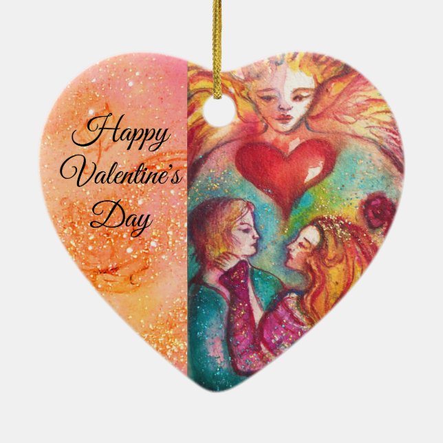 TAROTS LOST SHADOWS,LOVERS Valentine's Day Heart Ceramic Tree Decoration (Back)