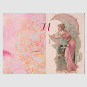 TAROTS/ MOON LADY,PINK FLORAL SWIRLS MONOGRAM TISSUE PAPER