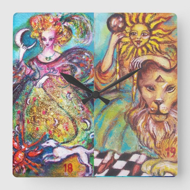 TAROTS OF THE LOST SHADOWS /THE MOON AND THE SUN SQUARE WALL CLOCK (Front)