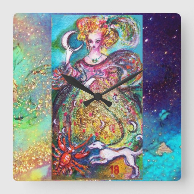 TAROTS OF THE LOST SHADOWS /THE MOON LADY SQUARE WALL CLOCK (Front)