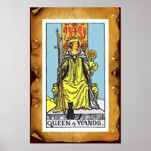 TAROTS/ QUEEN OF WANDS Brown Parchment Poster