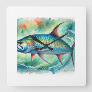Tarpon fish 051024AREF147 - Watercolor Square Wall Clock