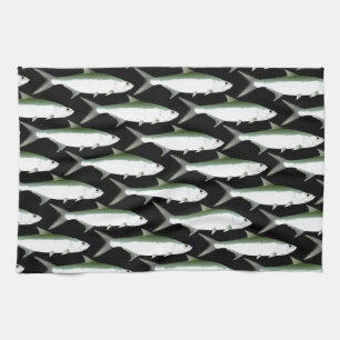 Tarpon pattern on black tea towel