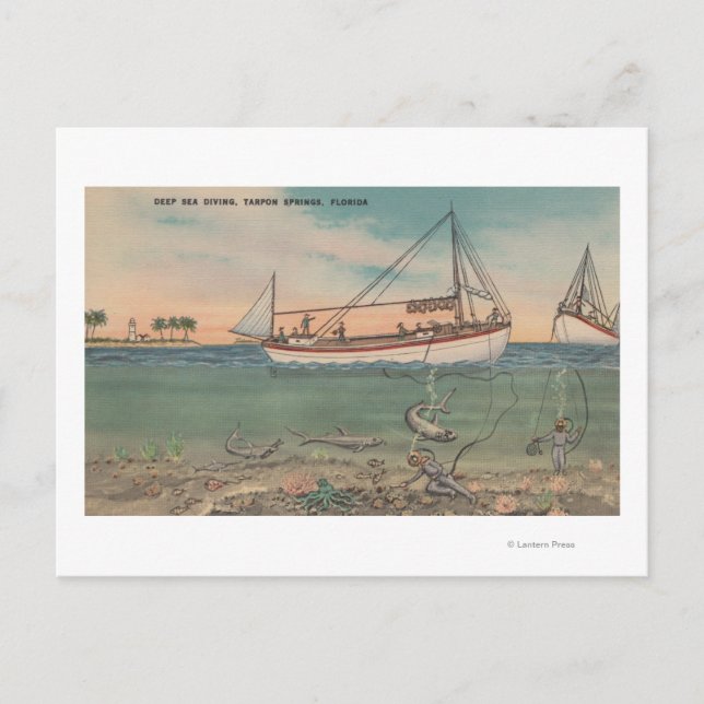 Tarpon Springs, FL - View of Boat & Deep Sea Postcard (Front)