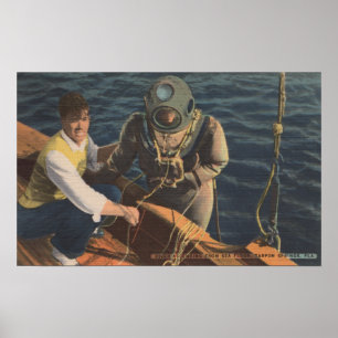 Tarpon Springs, FL - View of Diver Ascending Boa Poster