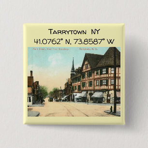 Tarrytown NY Map Coordinates Vintage Style 15 Cm Square Badge