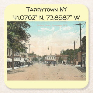 Tarrytown NY Map Coordinates Vintage Style Square Paper Coaster