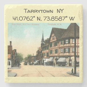 Tarrytown NY Map Coordinates Vintage Style Stone Coaster