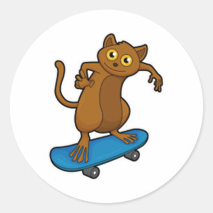 Tarsier as Skater with Skateboard Classic Round Sticker