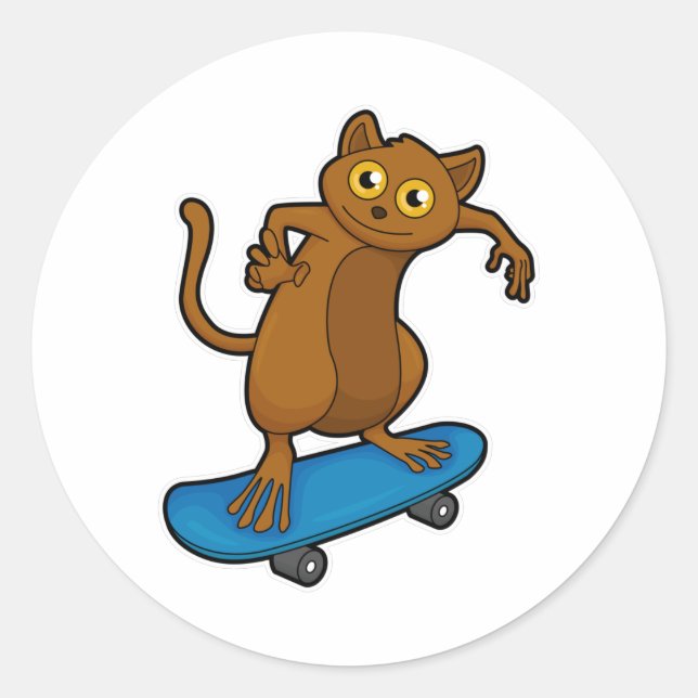 Tarsier as Skater with Skateboard Classic Round Sticker (Front)