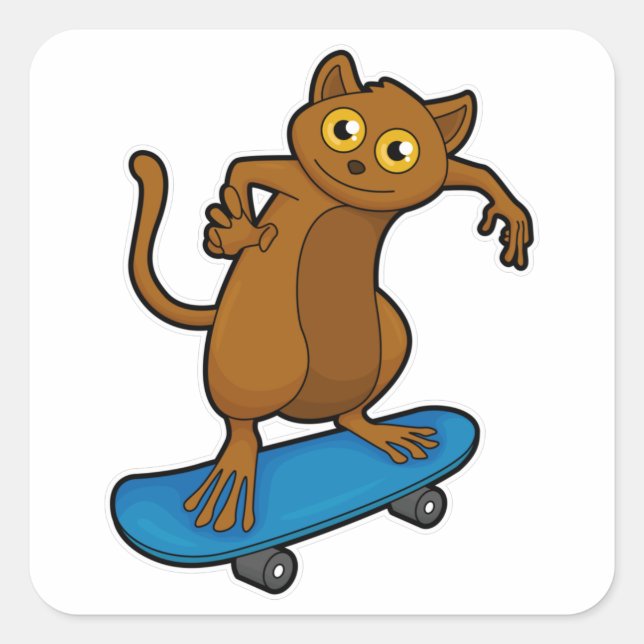 Tarsier as Skater with Skateboard Square Sticker (Front)