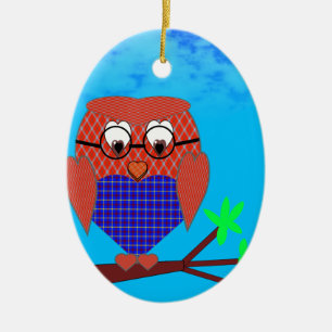 Tartan and Hearts Owl Ceramic Tree Decoration