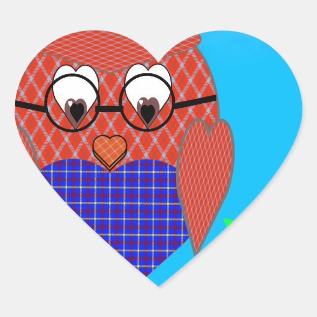 Tartan and Hearts Owl Heart Sticker (Front)