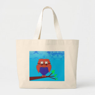 Tartan and Hearts Owl Large Tote Bag