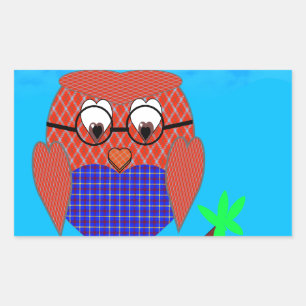 Tartan and Hearts Owl Rectangular Sticker