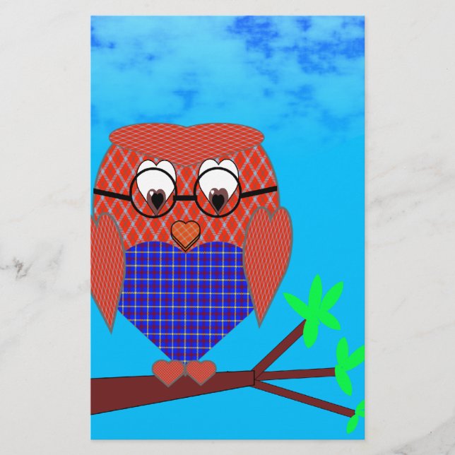 Tartan and Hearts Owl Stationery (Front)