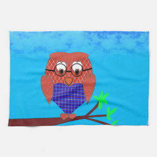 Tartan and Hearts Owl Tea Towel