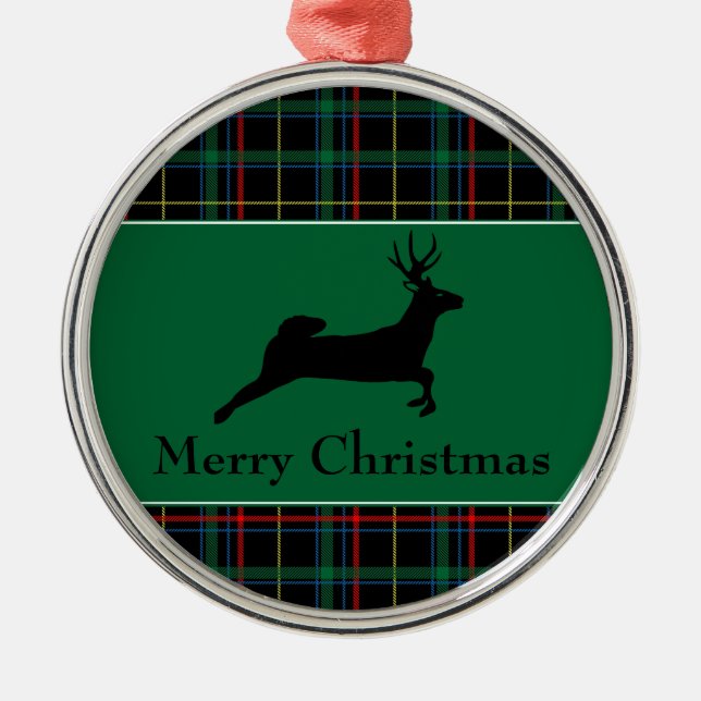 Tartan and Reindeer Christmas Metal Tree Decoration (Front)