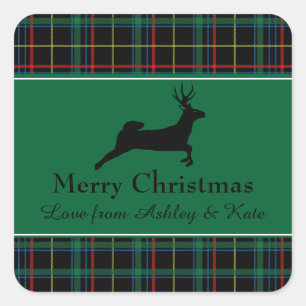 Tartan and Reindeer Christmas Square Sticker