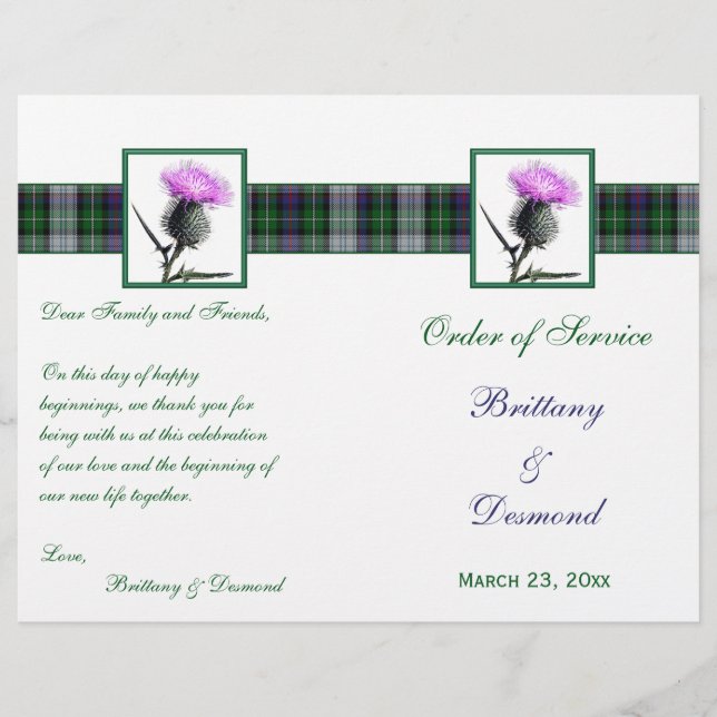 Tartan and Thistle Order of Service Linen Cover (Front)