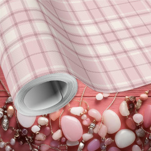 Tartan - Baby Pink with Cement White and Dark Pink Wrapping Paper